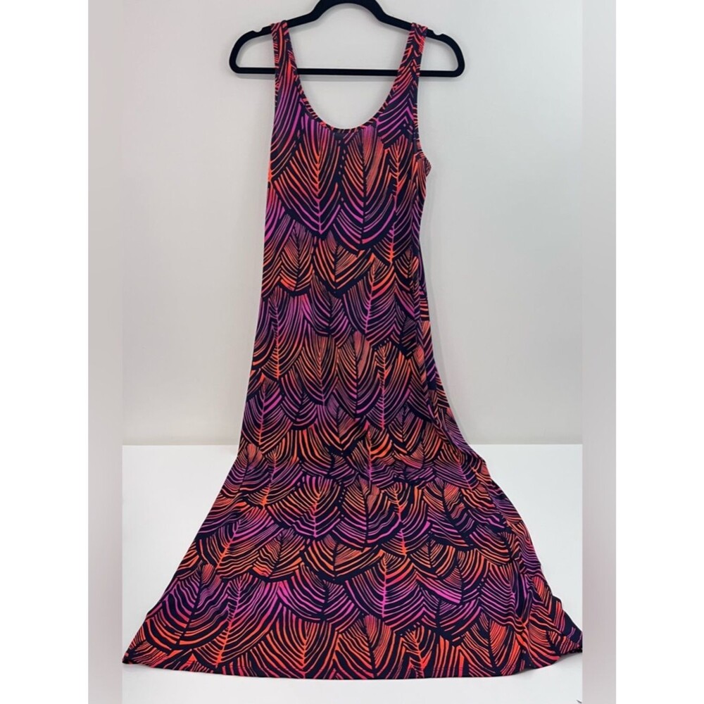 TRINA TURK Geo Neon Leaf Print Jersey Slinky Tank Top Maxi Dress S